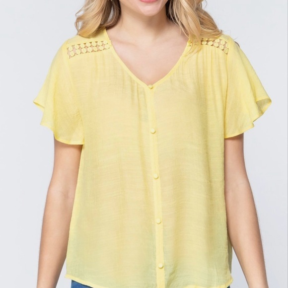 Tops - Yellow Button-Down Women's Top - SMALL